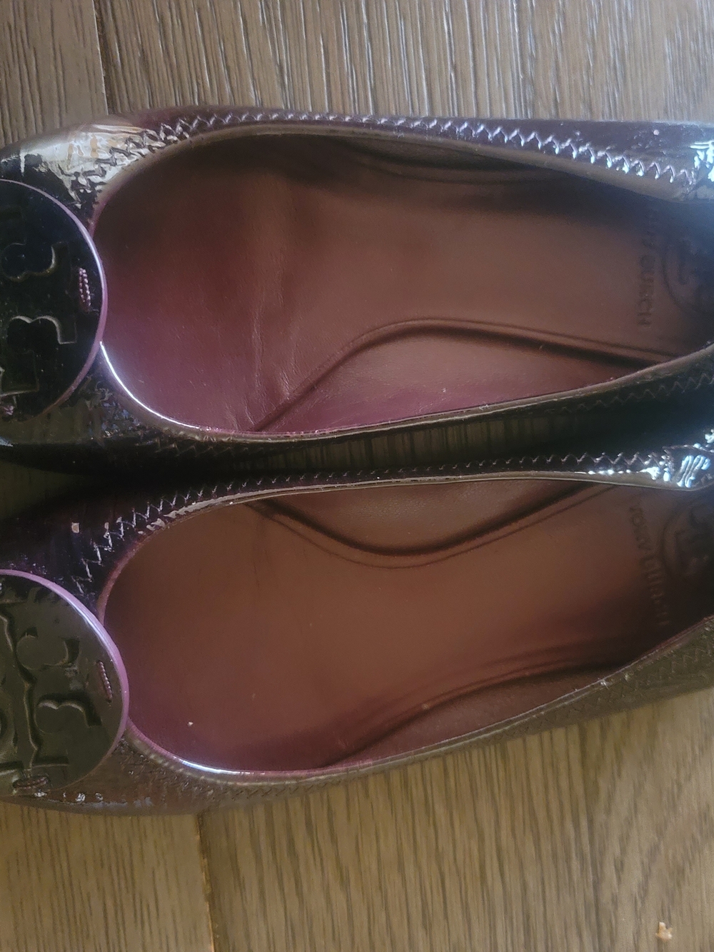 Tory Burch Metallic Plum Logo Ballet Flats